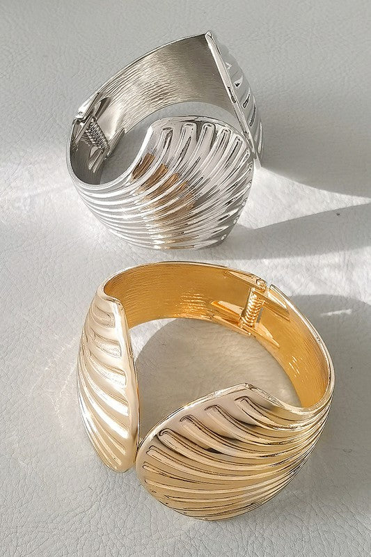 Metal Wide Stripe Textured Bangle Bracelet (color sold separately)