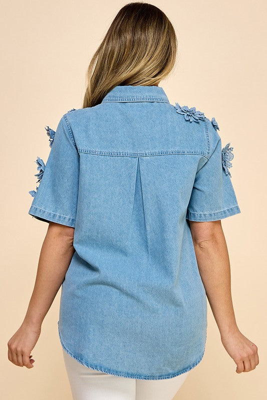 Bria 3D Flower Denim Top