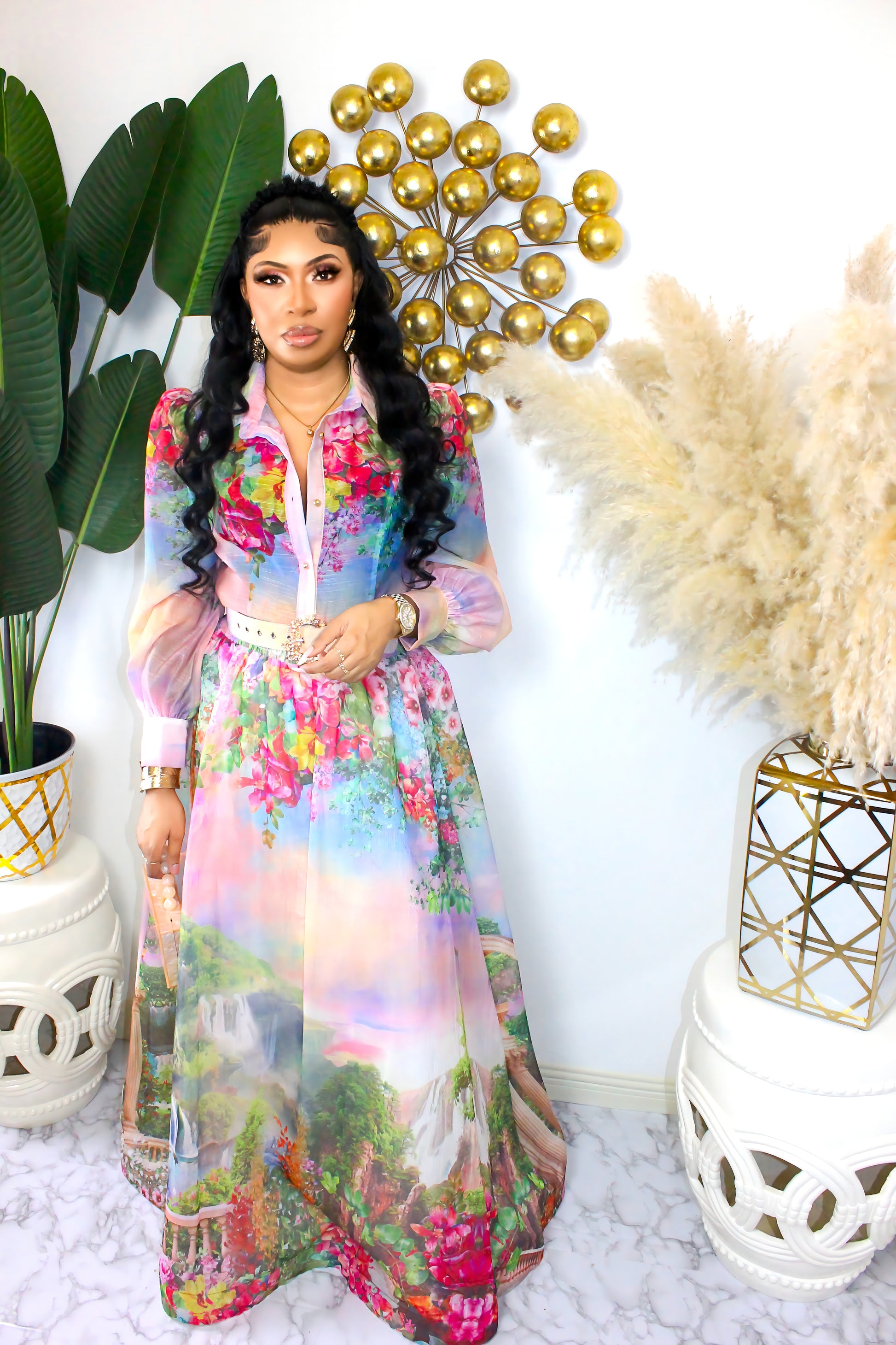 Romantic Scene Maxi Skirt Set