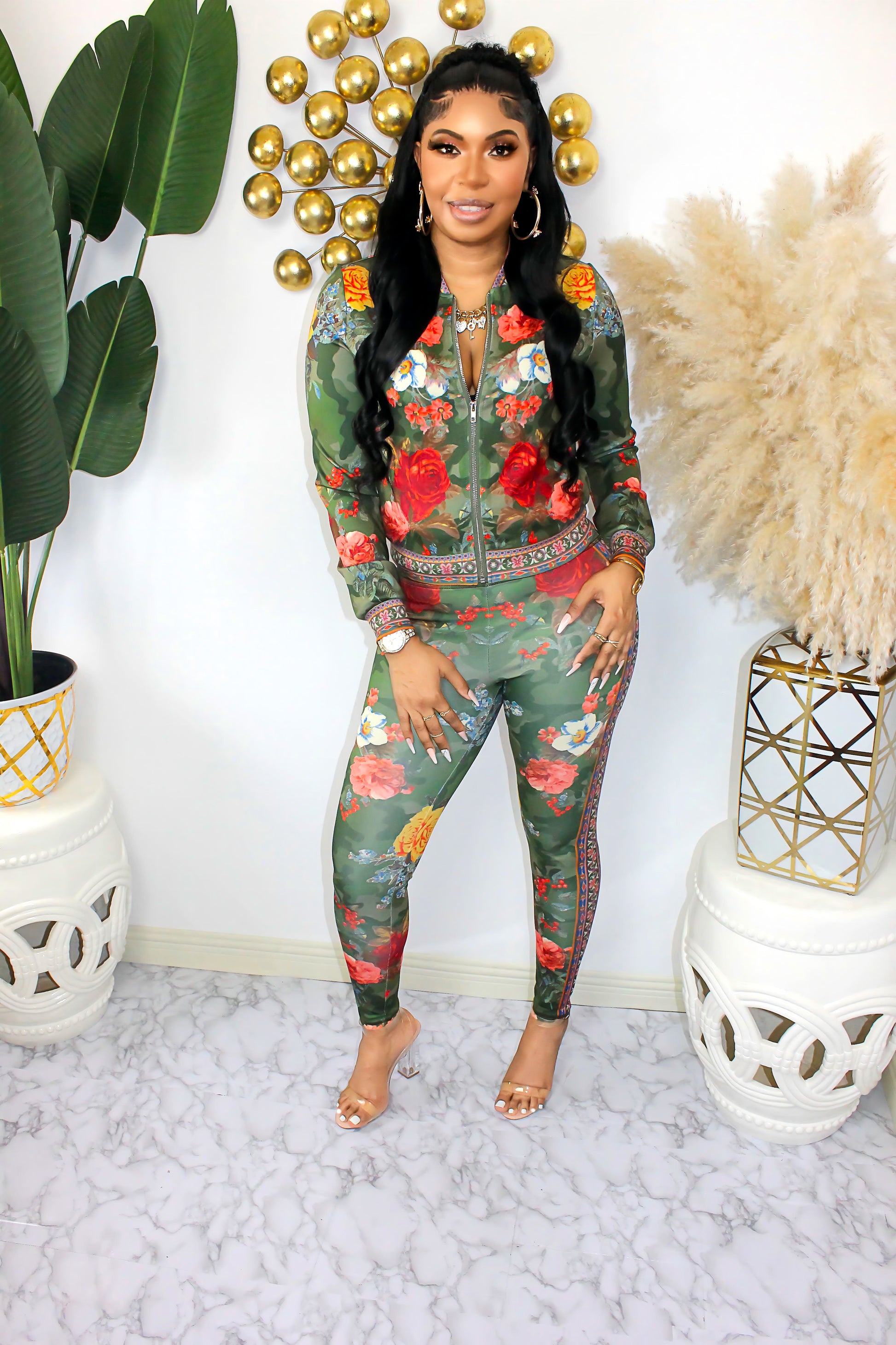 Army Green Two Piece Pants Set