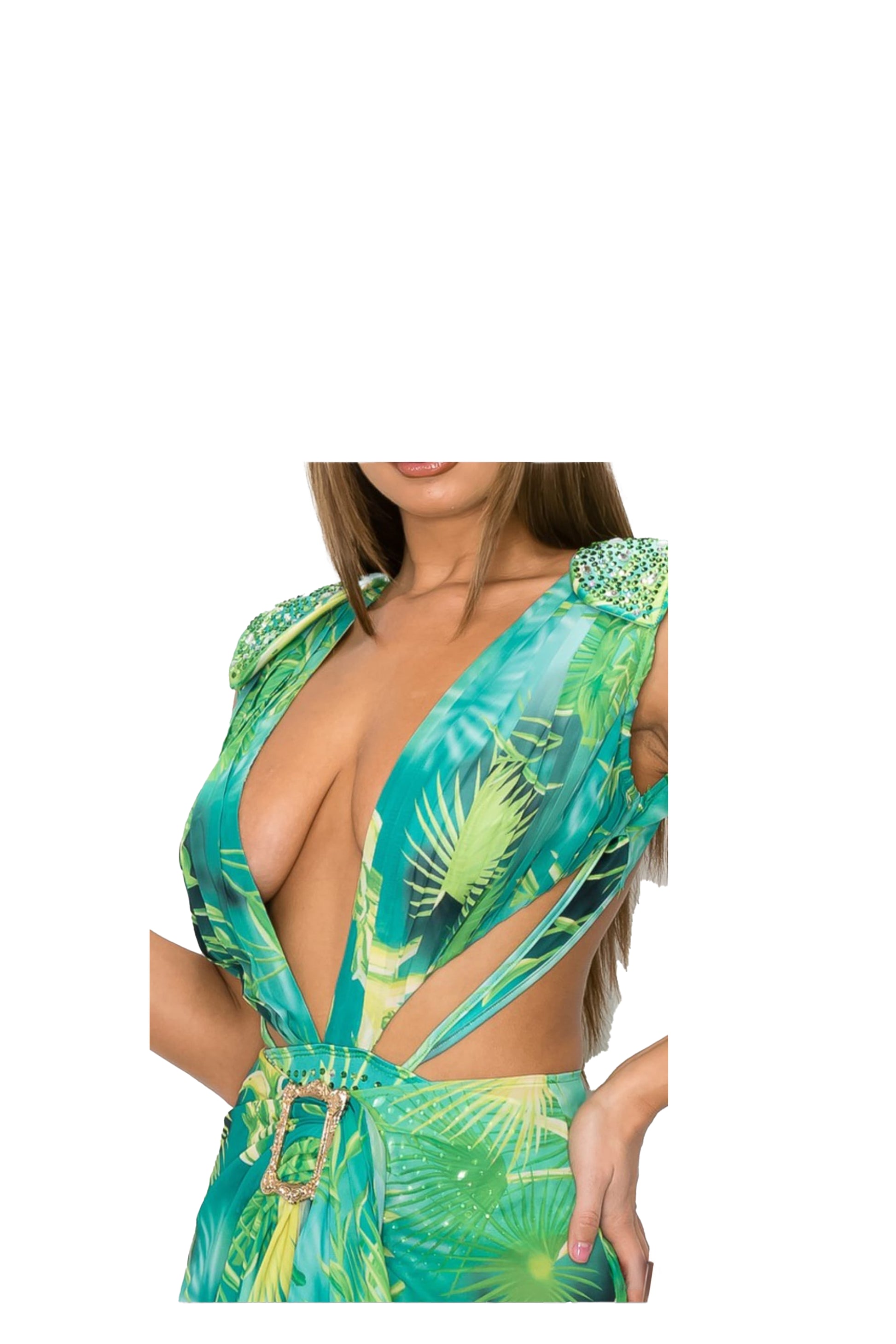 Rhinestone Swimsuit And Coverup Two Piece Set